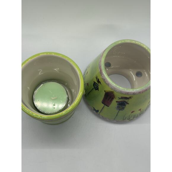 Yankee Candle Ceramic Shade And Base Birds Bird House Green Floral Tea Light 5” - Picture 5 of 7